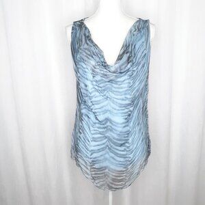 Dolce Ragazza Seta Silk Blue Animal Print Drape Neck Top